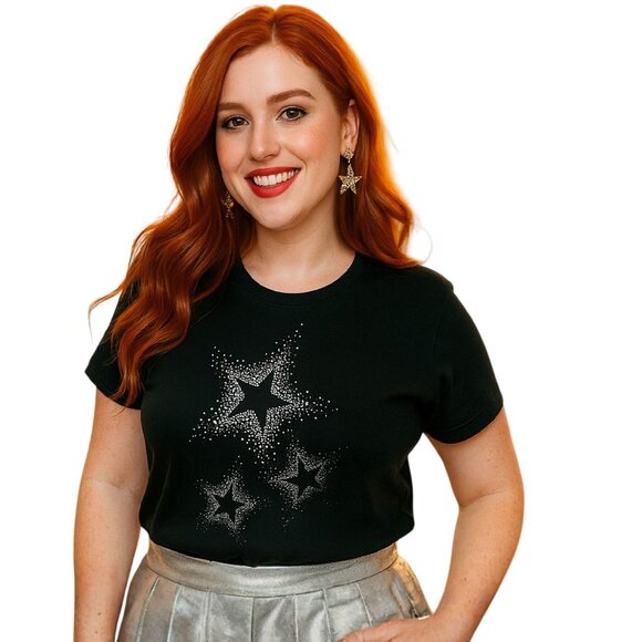 Theater Star Graphic T Shirt Size L Black Cotton Short Sleeve Top Glam - Picture 9 of 10